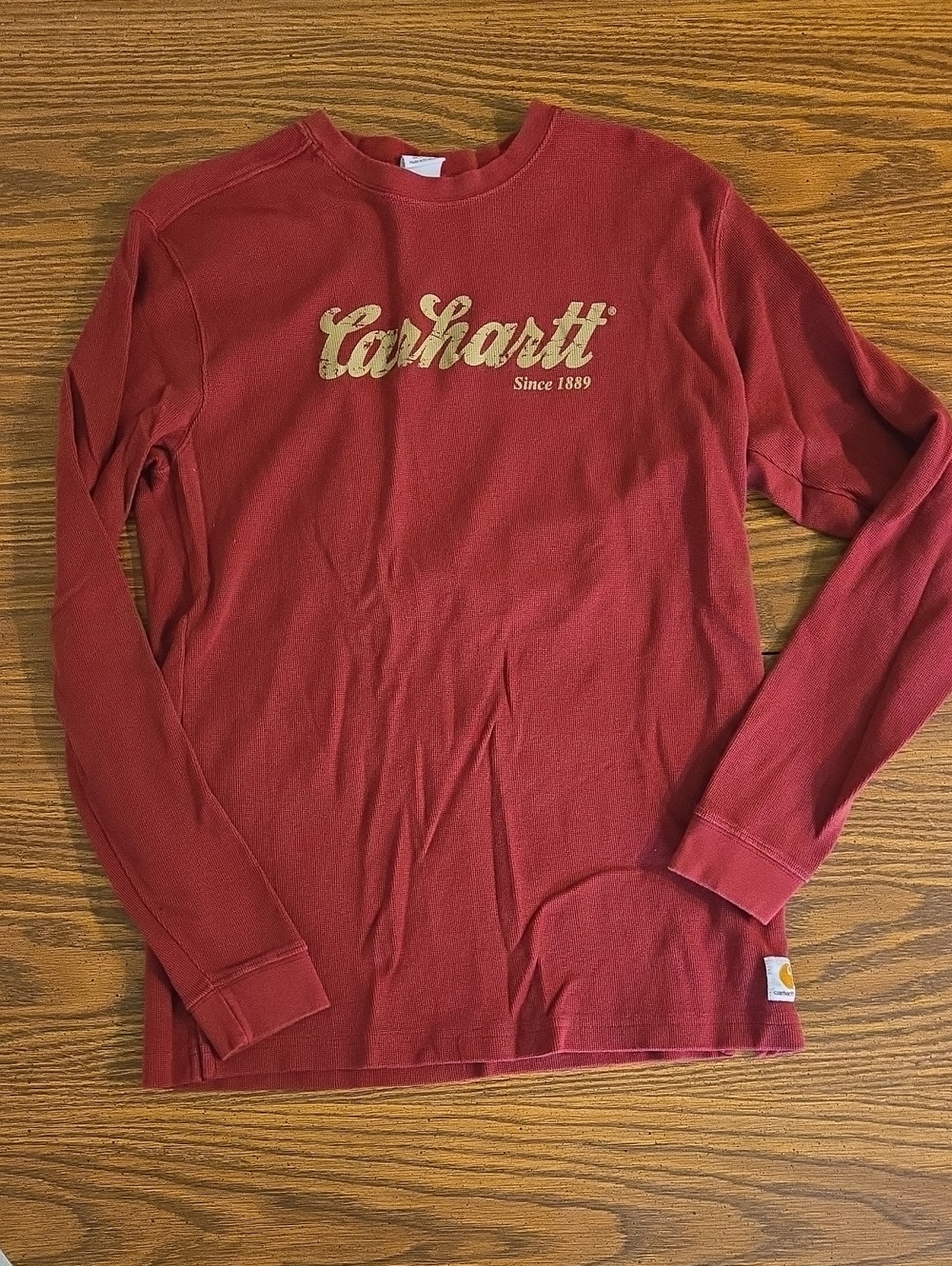 Carhartt Long Sleeve Logo Tee in Brick Red with Gold Script